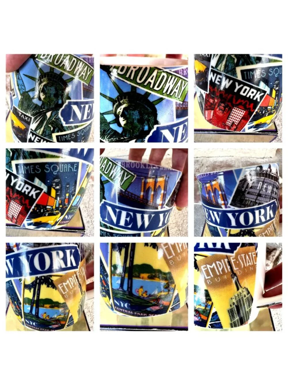 Vintage New York Coffee Cup Mug Postcard Factories NYC Freedom Tower Broadway